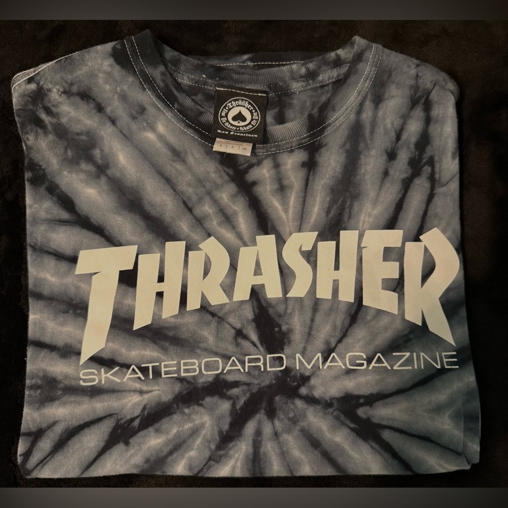 Thrasher Black and Gray Tie-Dye Tee
